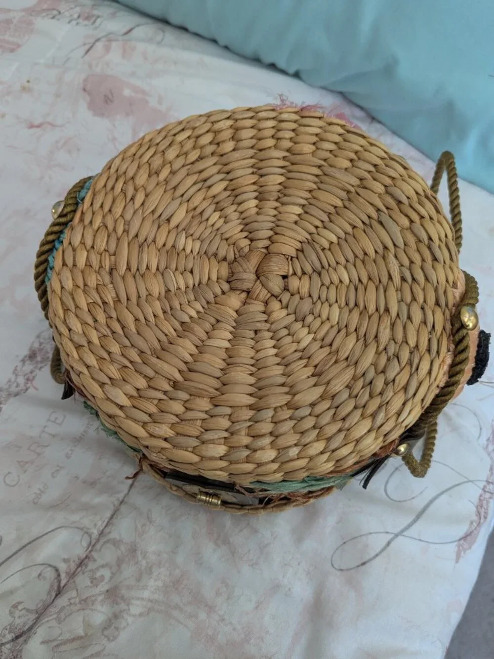 Vintage Floral Wicker And Straw Purse By Ponces Creations Philippines, 50's-60's - Picture 7 of 15